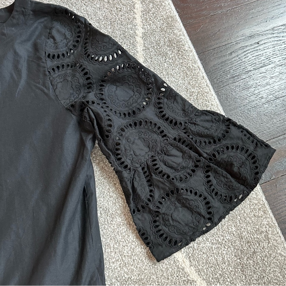 LOFT Black Ruffle Lace Hem Boxy Blouse NWT - Picture 2 of 5